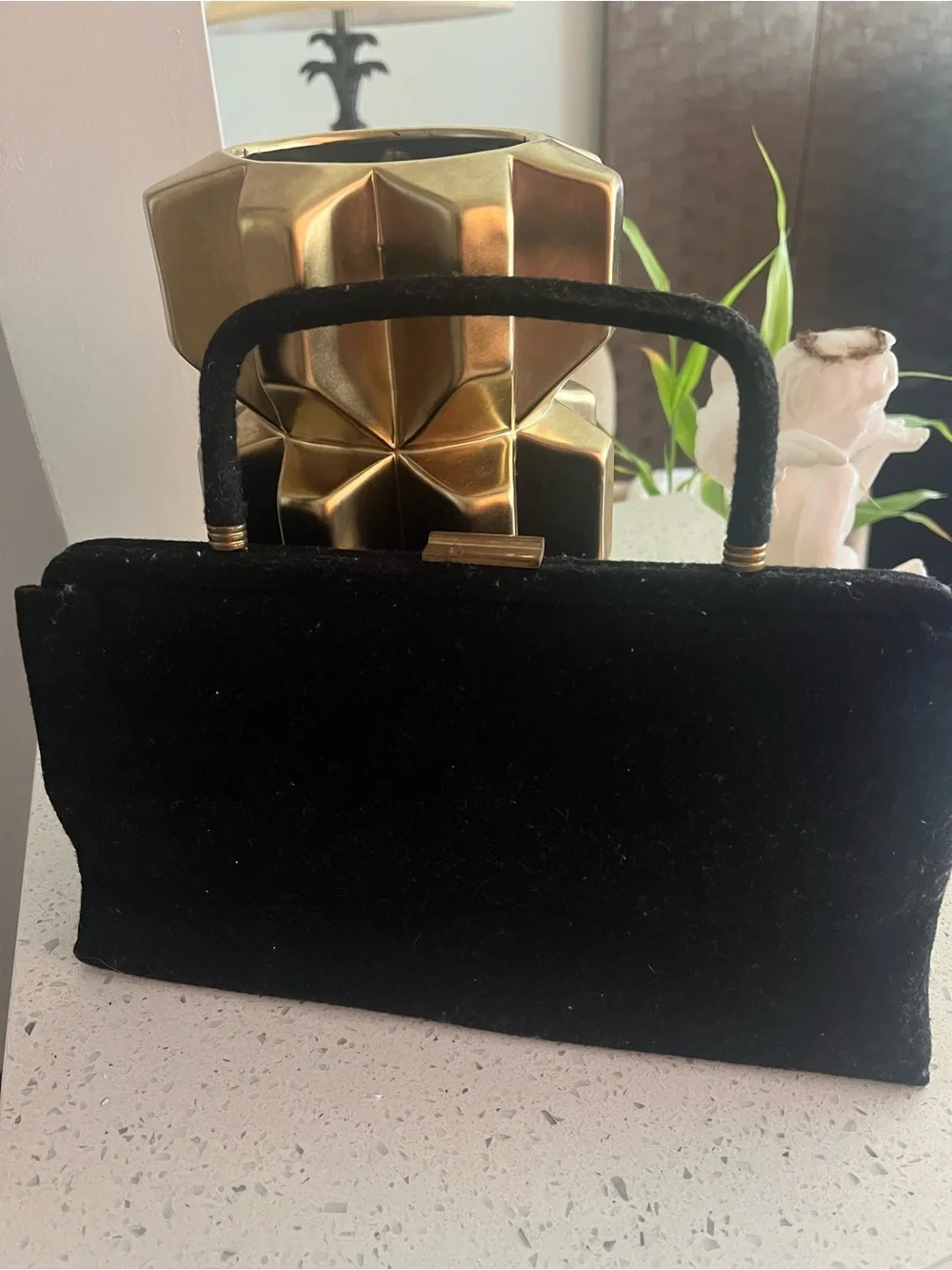 Vintage Black Velvet Top-Handle Evening Bag